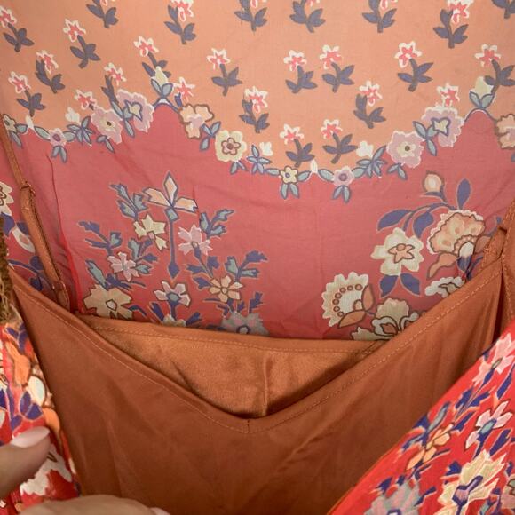 Vtg Y2K ECI New York Silk Dress Womens Sz 14 Orange Red V-Neck Long Sleeve Boho - Picture 6 of 9